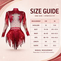 Body rouge à strass, maille nude, franges métalliques, col roulé, manches longues, costume de danse latine, drag, gogo, scène