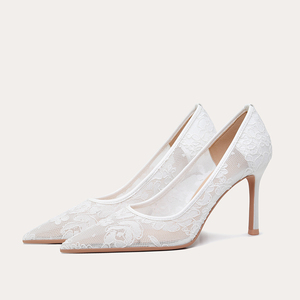 Tacchi Alti Sottili di Lusso per Spose <span class=keywords><strong>e</strong></span> Matrimoni, <span class=keywords><strong>Scarpe</strong></span> da Sposa <span class=keywords><strong>Bianche</strong></span> in Pizzo, Calzature di Lusso da Donna di Alta Qualità - Product Image 3