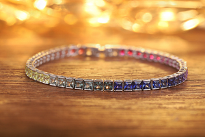 Jewelry High Quality Lab Created Stones 925 Sterling Silver Princess Cut Rainbow 2*2 <strong>Sapphire</strong> <strong>Tennis</strong> <strong>Bracelet</strong> for Gift - Product Image 2