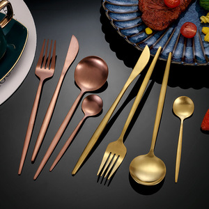 Bồ Đào Nha Vàng Flatware số lượng lớn thìa dĩa và dao thép không gỉ đám cưới vàng bạc thiết lập dao kéo - Product Image 4