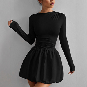 Abito a trapezio con spalle scoperte <span class=keywords><strong>e</strong></span> maniche a sbuffo, vestito da festa aderente a maniche lunghe in poliestere elasticizzato per donna, <span class=keywords><strong>Nero</strong></span> Bianco <span class=keywords><strong>Rosso</strong></span> - Product Image 1