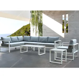 Mebel Aluminium luar ruangan, bahan Aluminium Modern Eropa untuk kursi santai kain dan Sofa taman untuk Hotel halaman Villa taman