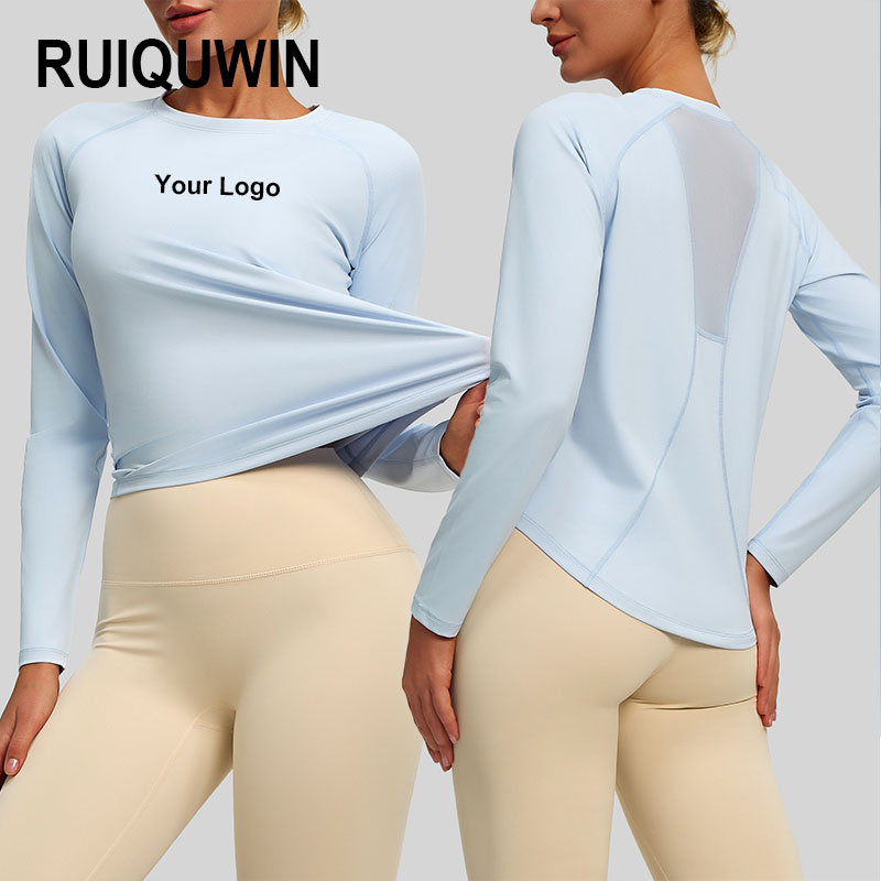 RUIQUWIN Women's Fashion Loose Fit Back Mesh Sports Long Sleeve T-shirt Quick Dry Gym Yoga Top Running Breathable Fitness Wear