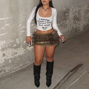 Kadın mektubu baskı kırpma üstleri kadın uzun kollu seksi kırpılmış üstleri bebek Tees - Product Image 4