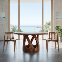 Table à manger contemporaine en bois massif sur mesure 2026 avec base ouverte pour coin petit-déjeuner, mobilier de cuisine moderne