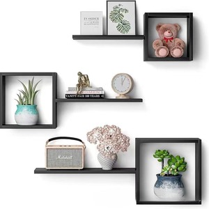 <b>Wall</b>-<b>mounted</b> Wooden Storage Rack Rectangle 2 Layers Floating <b>Shelf</b> For Living Room <b>Wall</b> Decoration - Product Image 3
