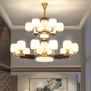 Chinese Style Multi Head Chandelier Led <b>Light</b> Round Solid Wood And Copper Living Room <b>Ceiling</b> Lamp For Home - Product Image 3