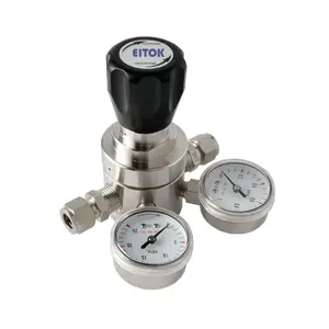 Stainless steel 316L PTFE high pressure gas regulator with gauge medium flow co2 pressure reducer diaphragm CV methane O2 CO2