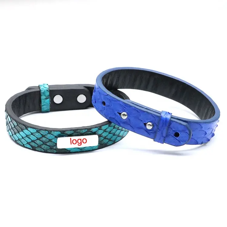 Hot selling gifts wholesale custom logo genuine python leather bracelet wristband