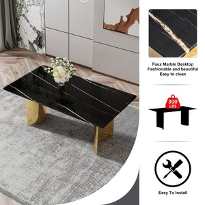 Modern Minimalist Dining <b>Table</b> Black Patterned Glass Desktop Golden Metal Legs Eco-friendly Durable Home Furniture for Hotels - Product Image 4