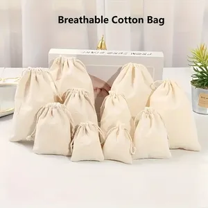 Tas serut katun 100% personalisasi tas Muslin tas Sachet untuk perlengkapan rumah dapat digunakan kembali penyimpanan pesta pernikahan organizer baik