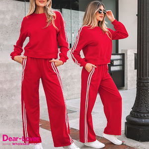Sevgili-sevgilisi toptan Demand çizgili detay talep üzerine baskı özel logo gevşek Jogger Sweatpants iki parçalı pantolon seti - Product Image 1