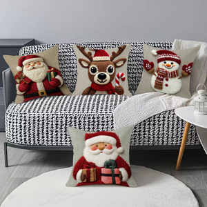 Short Plush Cartoon Snowman Print <b>Pillowcase</b> Christmas Decoration Sofa Living Room Cushion - Product Image 3