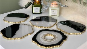 Posavasos de Ágata Natural con Borde Dorado, Base para Vasos de Piedra de Cristal Pulida, Decorativa para el Hogar o Bar - Product Image 1