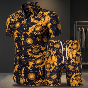 Conjunto de Camiseta y Pantalones Cortos Estampados Transpirables de Verano para Hombre, Talla Grande, con Logotipo, 100% Algodón, Más Vendido - Product Image 2