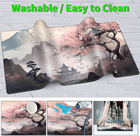 Tapis de souris de jeu professionnel grand format, motif paysage anime fleurs de pêcher, en caoutchouc, imperméable, anti-rayures, bords cousus, en stock