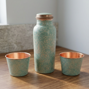 Copper Water Bottle With Lid Reusable Leak Proof Round <b>Drinkware</b> for Office Travel Camping - Indian Home Crafts - Product Image 3