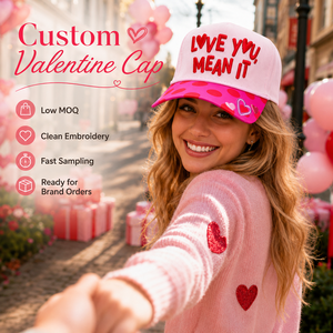 Casquette Snapback en Corduroy Personnalisée avec Broderie <span class=keywords><strong>de</strong></span> Slogan et Bordure à Pois en Forme <span class=keywords><strong>de</strong></span> Cœur pour la Saint-Valentin - Vente en Gros Dymf - Product Image 3