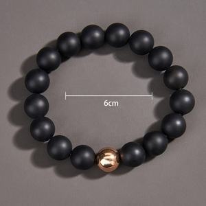 Pulseras de Ónix Negro Mate para Hombre, Cuentas Chapadas en Oro Rosa, Accesorios Personalizados, Joyería de Acero Inoxidable - Product Image 2