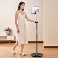 Support de tablette mobile L68 le plus vendu avec roulettes en caoutchouc TPR, rotation à 360°, bras long en alliage d'aluminium, support de sol pour salon