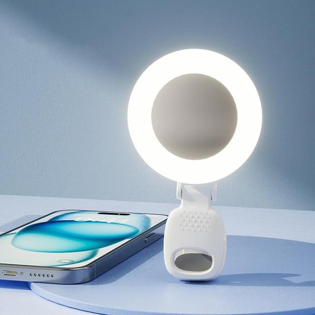 Hot Selling Clip-On Selfie Ring Light with Mirror Rechargeable Portable Makeup Light 3 Adjustable Color Temperatures