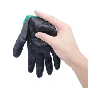 13G grün Polyester schwarz Nitril Mikroschaum lackierte Handschuhe