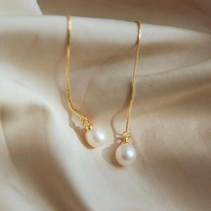 Pendientes de Oro E3843 con Perla Cultivada Redonda AAA de 17 cm, Joyería Clásica Chapada en Oro para Mujer - Product Image 4