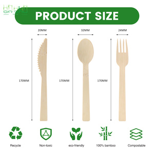 Assiettes en <span class=keywords><strong>Bambou</strong></span> Jetables avec Couverts - Ensemble Écologique de Cuillères, Fourchettes et Couteaux 100% Biodégradables et Compostables pour Fêtes - Product Image 2