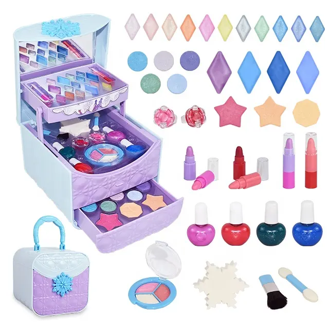 AKIA juguetes cosméticos juegos de esmalte de etiquetas de uñas para niños estuche niños lápiz labial labio brillo privado para niñas kit de maquillaje caja de cepillo