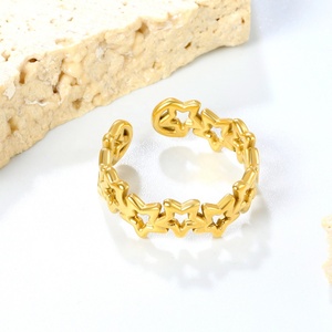 Anillos de Moda Europeos para Mujer, Chapados en Oro de 18K, Acero Inoxidable, Forma de Estrella Hueca, Anillos Ajustables - Product Image 4