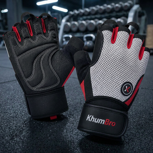 Guantes de Entrenamiento Transpirables KhumBro de Medio Dedo para Gimnasio, Unisex, con Palma de Silicona Antideslizante y Correa de Muñeca Ajustable |   Fisicoculturismo - Product Image 1
