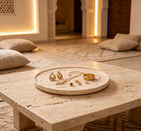 Plateau de rangement en travertin naturel, plateau décoratif en pierre beige pour parfum, bijoux, bougies, collations et décoration de maison orientale