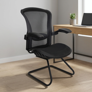 Chaise de bureau visiteur ergonomique contemporaine exécutive en maille imperméable avec accoudoirs réglables, pieds en métal et structure en plastique pour bureau à domicile - Product Image 2