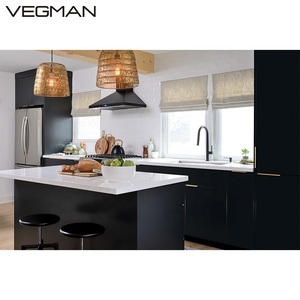 Petite armoire de <span class=keywords><strong>cuisine</strong></span> haute en contreplaqué de bois noire avec îlot - Product Image 2