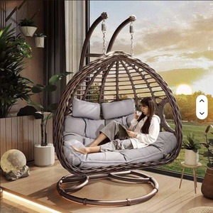 Hanging Egg <b>Chair</b> Swing With Steel Stand Set - All Weather Construction - Wicker Rattan Swing - Large Basket Design <b>Hammock</b> - Product Image 5