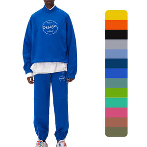 Haute qualité Vintage bleu couleur unie 500 GSM pull à capuche décolleté croisé nouvelle étiquette tissée personnalisée à la mode impression bouffée à capuche - Product Image 1