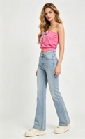 Haut bustier moulant en maille pour femme avec nœud en organza, couleur unie, coupe courte, sans manches, taille élastique, style camisole élégante