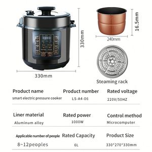 Cuisinière à riz électrique de luxe 6L 1000W noire avec grille vapeur, multifonction, en aluminium, cuisinière à pression électrique numérique - Product Image 5