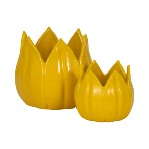 Vasi in ceramica a forma di petalo, design tulipano giallo, vasi da fiori per interni ed esterni, contenitori decorativi per piante da giardino, set di due. - Product Image 4