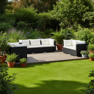 Ensemble de salon de jardin modulaire en rotin PE noir, mobilier d'extérieur contemporain pour 6 personnes - Product Image 2