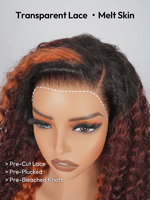 Perruque Lace 13x4 Ondulée Profonde Bourgogne avec Mèches Roux - Sans Colle, Cordon Invisi, Qualité Salon, Prête à Porter, Cheveux Humains