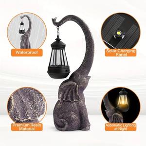 فانوس ضوء ديكور حديقة الفيل الحلي الراتنج الشمسية الفيل - Product Image 3