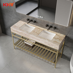 Mueble de Baño Moderno de Superficie Sólida Acrílica con <span class=keywords><strong>Base</strong></span> de Lavabo de Acero Inoxidable <span class=keywords><strong>para</strong></span> Hotel, Mueble de Baño con Lavabo de Piedra - Product Image 6