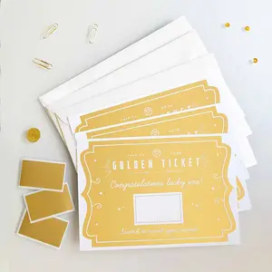 Custom Printing Gift Trip Reveal Golden Ticket Scratch off Card with Envelope and Scratchoff Sticker