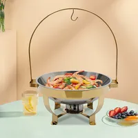 Plat de service de luxe doré 8L, ensemble de buffet en acier inoxydable, chauffe-plats rond pour événements haut de gamme, mariages, traiteurs et hôtels