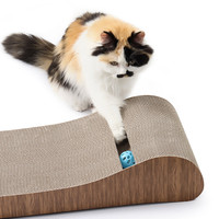 Griffoir interactif pour chat en carton ondulé avec jouet à bille roulante et panneau de griffage incurvé pour chat
