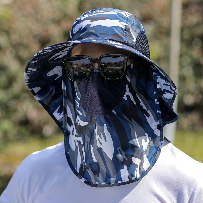 Châle bleu camouflage [masque amovible] intégré