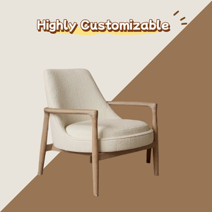 Fauteuil d'appoint moderne de luxe pour salon avec accoudoirs en bois massif et tissu bouclé pour chambre, appartement, hôtel - Product Image 4