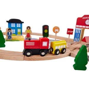 עץ חינוכיים רכבת חריץ צעצוע סיטונאי 50pcs של גדול מסלול צעצוע סט