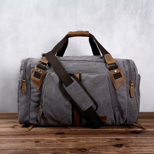 Customized <b>Mens</b> Genuine <b>Leather</b> Canvas Travel <b>Bag</b> Water Resistant Duffel <b>Weekend</b> Travel Holdall <b>Bag</b> Custom Logo LCTB-0107 - Product Image 1